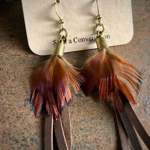 Leather & Pheasant Feather Earrings - ASTALI