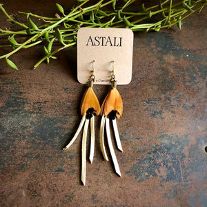 Leather Cream & Pheasant Feather Earrings - ASTALI