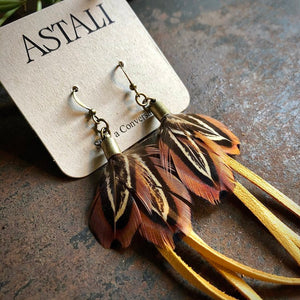Leather & Pheasant Feather Earrings - ASTALI