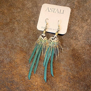 Leather & Pheasant Feather Earrings - ASTALI