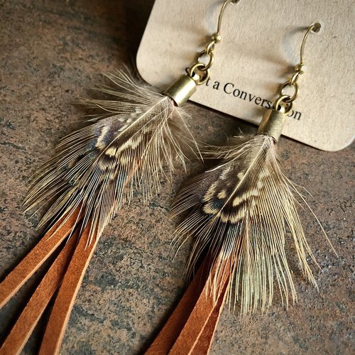 Leather Rust & Pheasant Feather Earrings - ASTALI