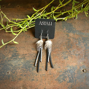 Leather & Guinea Hen Feather Earrings - ASTALI