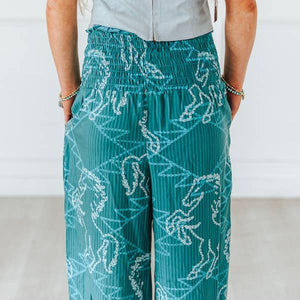 Women's Printed Teal High Rise Pants - Lucky & Blessed