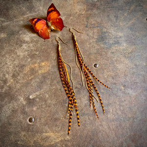 Mini Feather Earrings Orange Grizzly & Gold - ASTALI
