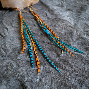 Mini Feather Earrings Burnt Orange & Turquoise - ASTALI