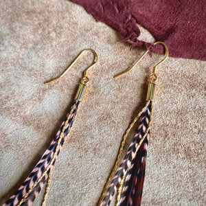 Mini Feather Earrings Coral & Chocolate Grizzly - ASTALI