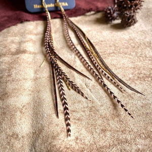 Mini Feather Earrings Coral & Chocolate Grizzly - ASTALI