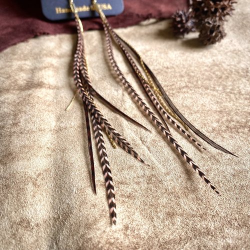Mini Feather Earrings Coral & Chocolate Grizzly - ASTALI