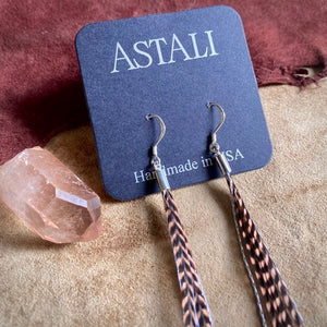 Mini Feather Earrings Coral Grizzly & Silver - ASTALI