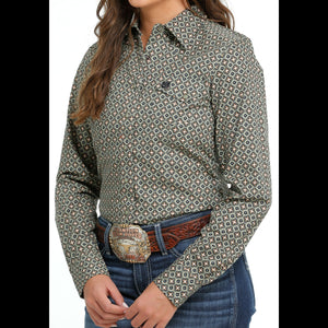 Ladies Olive Print Shirt - Cinch