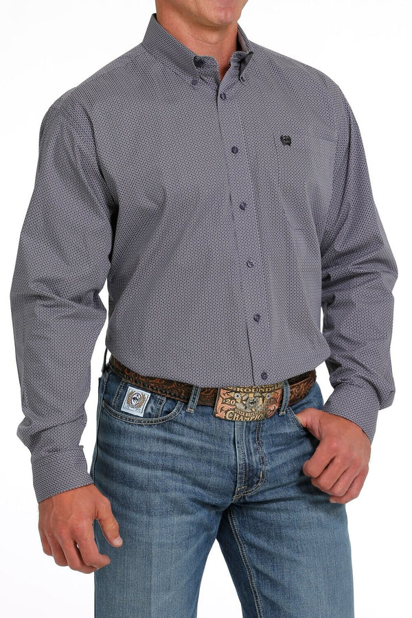 Men's Lilac Geometric Western Button Down Shirt - Cinch