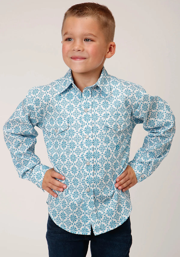 Boy's Turquoise Medallion Snap Shirt - Roper