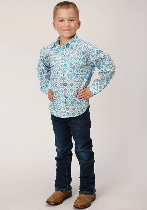 Boy's Turquoise Medallion Snap Shirt - Roper