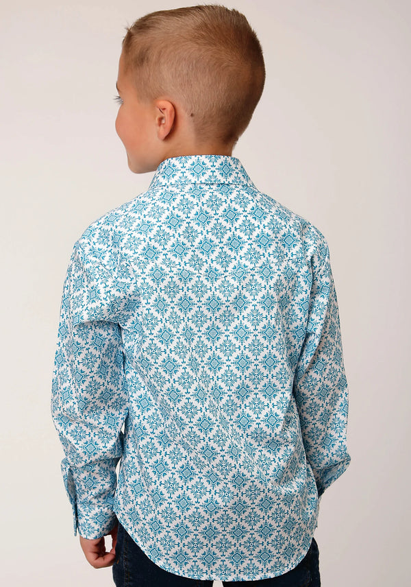 Boy's Turquoise Medallion Snap Shirt - Roper