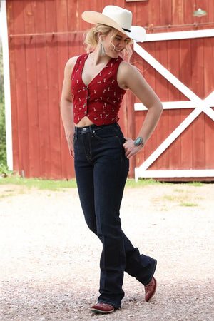 Women's Red Spur Pattern Vest - Cruel Girl