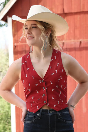 Women's Red Spur Pattern Vest - Cruel Girl