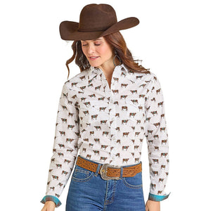 Women's Steer Print Snap Shirt - Panhandle Slim