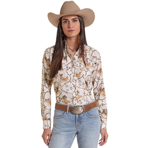 Women's Tek Western Horse Print Shirt - Panhandle Slim