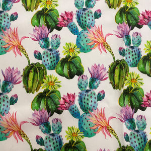 White Cactus Print Silk Wild Rag