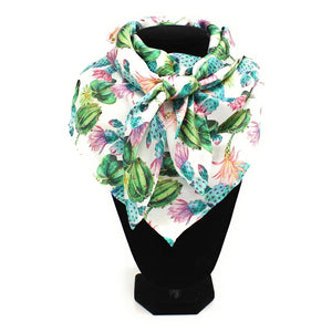 White Cactus Print Silk Wild Rag