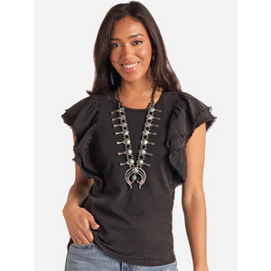 Women's Flutter Tee w/Stud Trim - Rock & Roll Denim